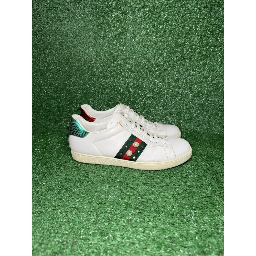 Gucci Ace Trainers Pearl Studded Web White Leather Shoes Womens Size 9 US 39 EU